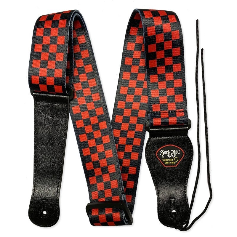 RockYou 2&quot; Polyester Adjustable Guitar Strap, Pic Holder, BLACK &amp; RED CHECKER