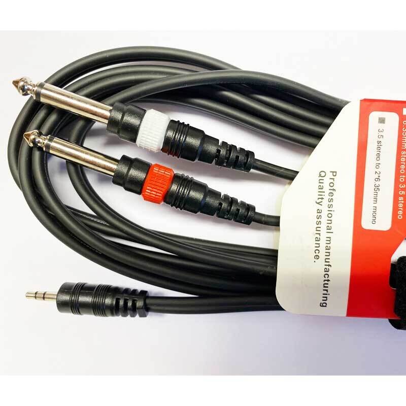 Koda 3M Audio Cable, Twin 6.35mm Mono Jack - 3.5mm Stereo Minijack, Black