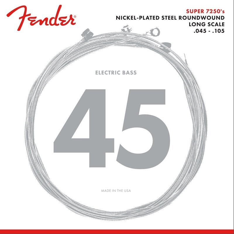 Fender Bass Guitar Strings, Nickel Plated Steel Strings, Ball End, .045-.105
