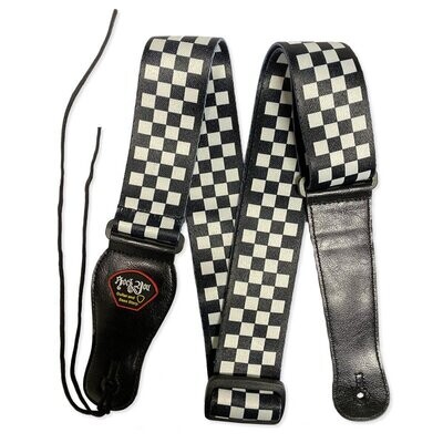 RockYou 2&quot; Polyester Adjustable Guitar Strap, Pic Holder, BLACK &amp; WHITE CHECKER
