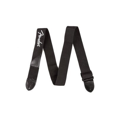 Fender Guitar Strap, Black Polyester, Leather Ends, White Fender Logo