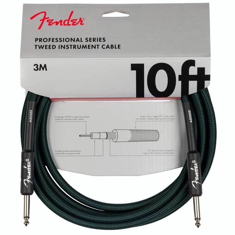 Fender 10&#39;/3m Professional Series Instrument Cable, Sherwood Green Tweed