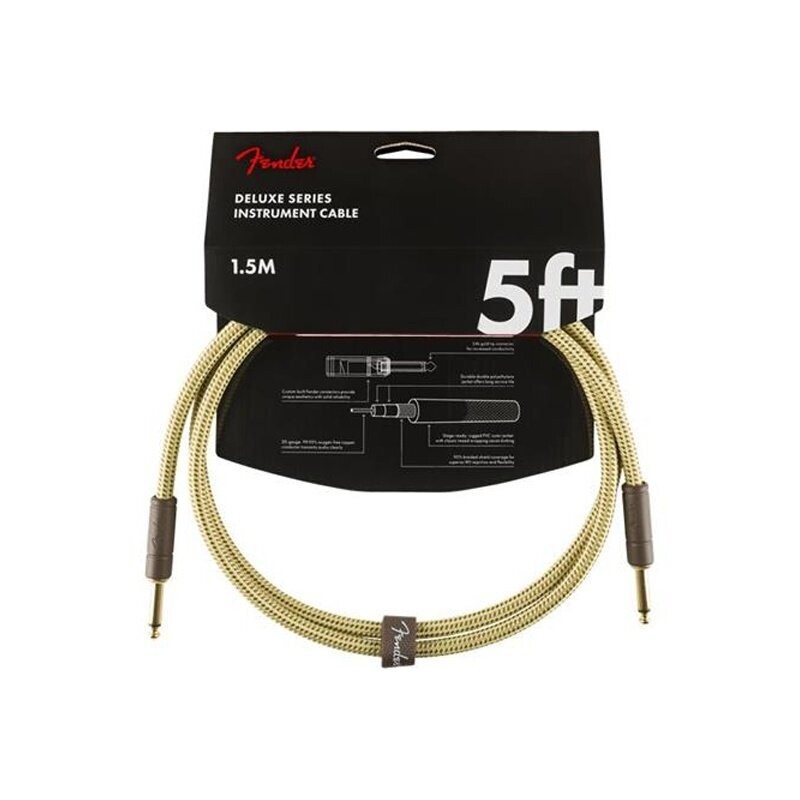 Fender Instrument Cable, 5FT / 1.5M Deluxe Series Lead, Jack Male-Jack Male, TWEED