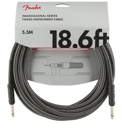 Fender Instrument Cable, 18.6FT / 5.5M Professional Series Lead, Jack Male-Jack Male, GREY TWEED