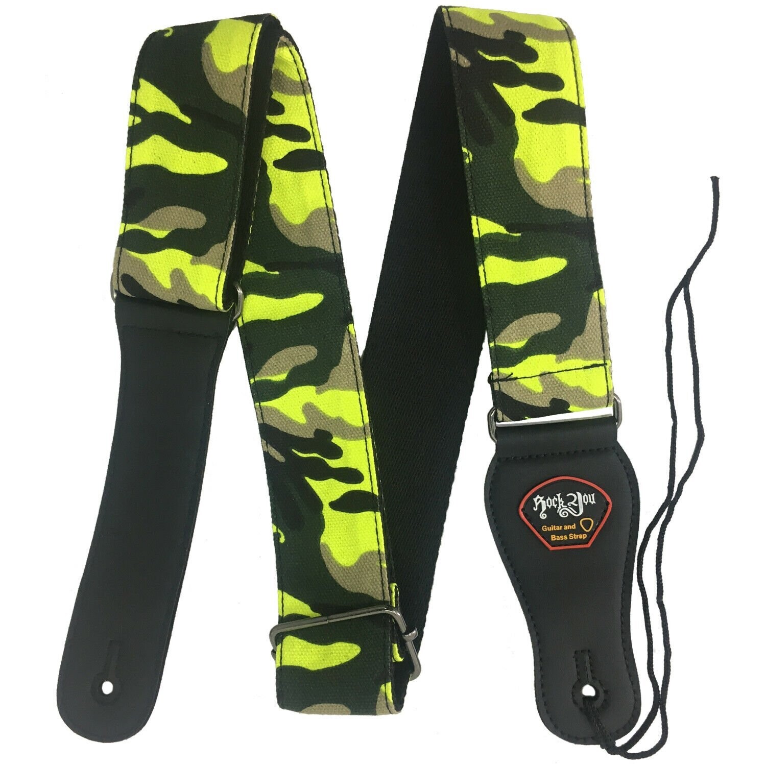 Guitar Strap, RockYou Army Pattern Leatherette Ends, Pick Holder, YELLOW