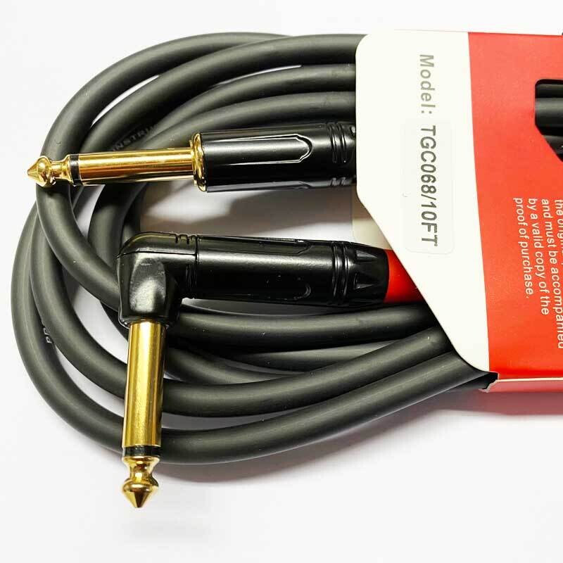 Koda 10FT/ 3M Instrument Cable, Gold-Plated 6.35mm Mono Jack (Straight) - 6.35mm Mono Jack (Angle), Black
