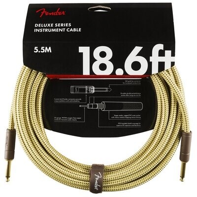 Fender Instrument Cable, 18.6FT / 5.5M Delux Series Lead, Jack Male-Jack Male, TWEED