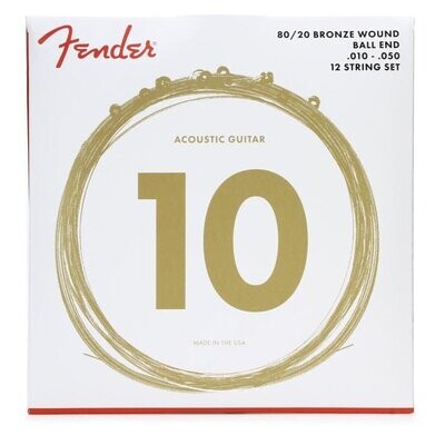 Fender 80/20 Bronze Acoustic 12 String Guitar Strings, Ball End, 70-12L .010-.050 Gauges