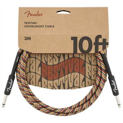 Fender 10FT (3M) Festival Instrument Cables, Straight/Straight Jack, Rainbow