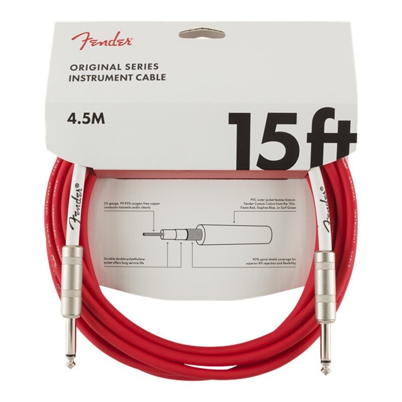 Fender Instrument Cable, 15FT / 4.5M Original Series Lead, Fiesta Red