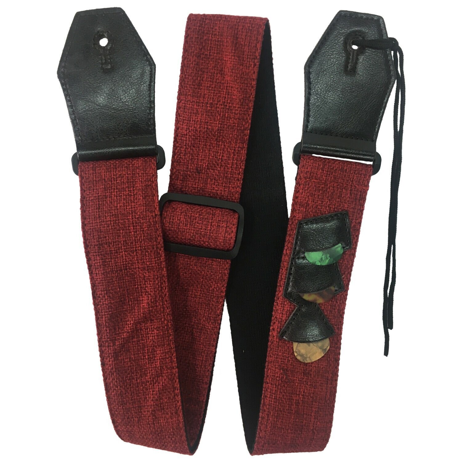 Guitar Strap, RockYou Cotton/Linen, Genuine Leather Ends 3 Pics - RED