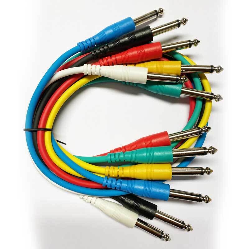 Koda Multicoloured 60cm Straight Patch Cables, 6.35mm Mono Jack - 6.35mm Mono Jack, PACK of 6