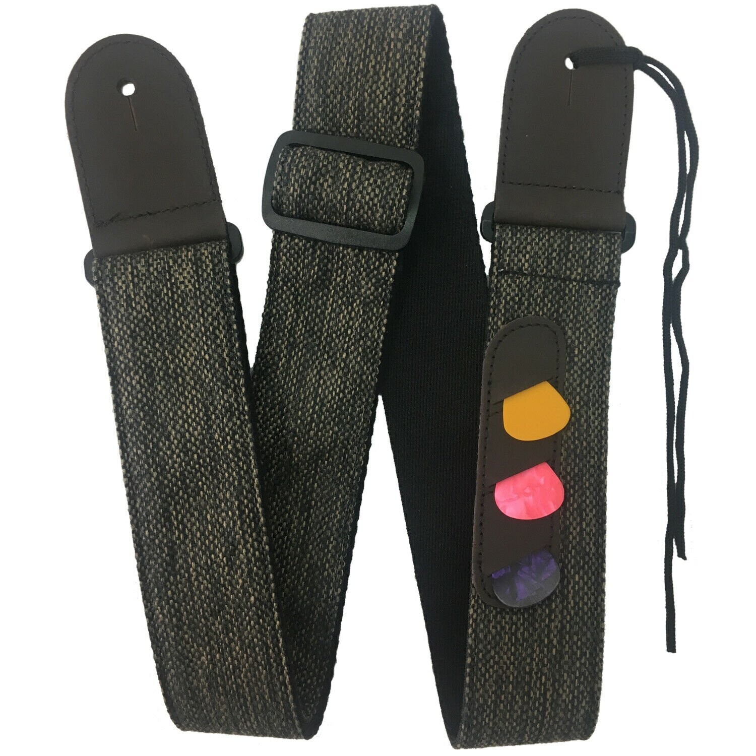 Guitar Strap, RockYou Cotton/Linen Genuine Leather Ends, 3 Pics - MOCHA