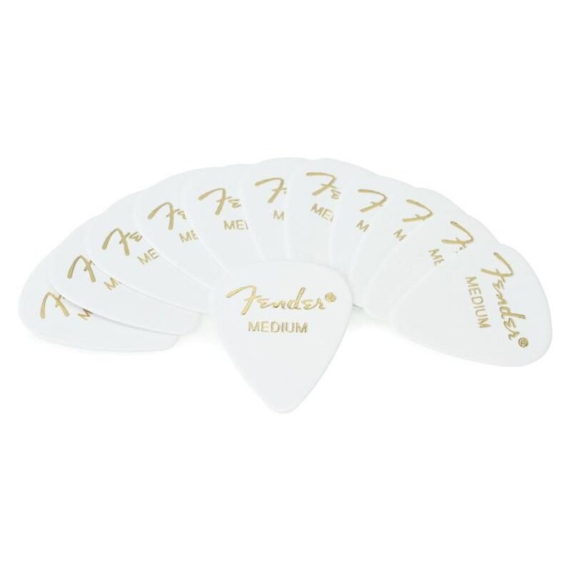Fender Plectrums, Celluloid Medium Picks, White, 351 Shape, Pack of 12