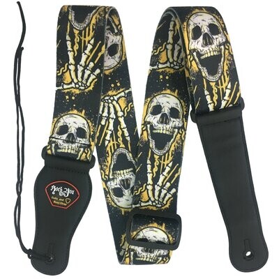Guitar Strap RockYou Leatherette Ends and Pick Holder, Width: 2&quot; - SKULL