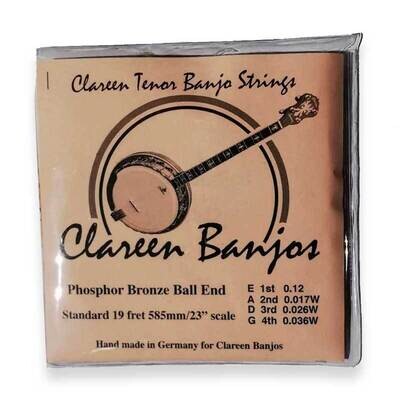 Clareen Tenor Banjo String Set, Standard Scale 19 Fret, Phosphor Bronze Ball End