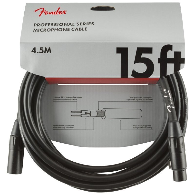 Fender Microphone Cable, 15FT / 4.5M Professional Series Lead, XLR Male-XLR Female