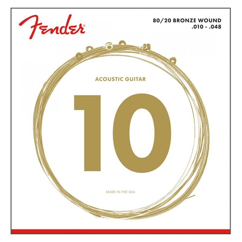 Fender 80/20 Bronze Acoustic Guitar Strings, Ball End, 70XL .010-.048 Gauges