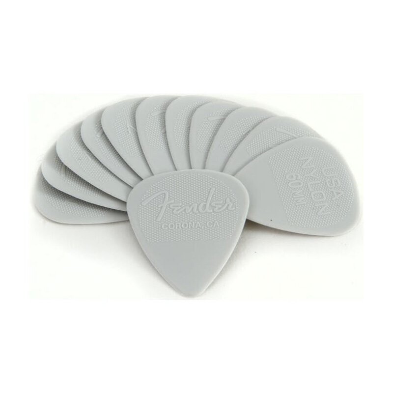 Fender Plectrums, Nylon Light Gray, Light Picks, Non-Slip Gripping Surface, Pack of 12