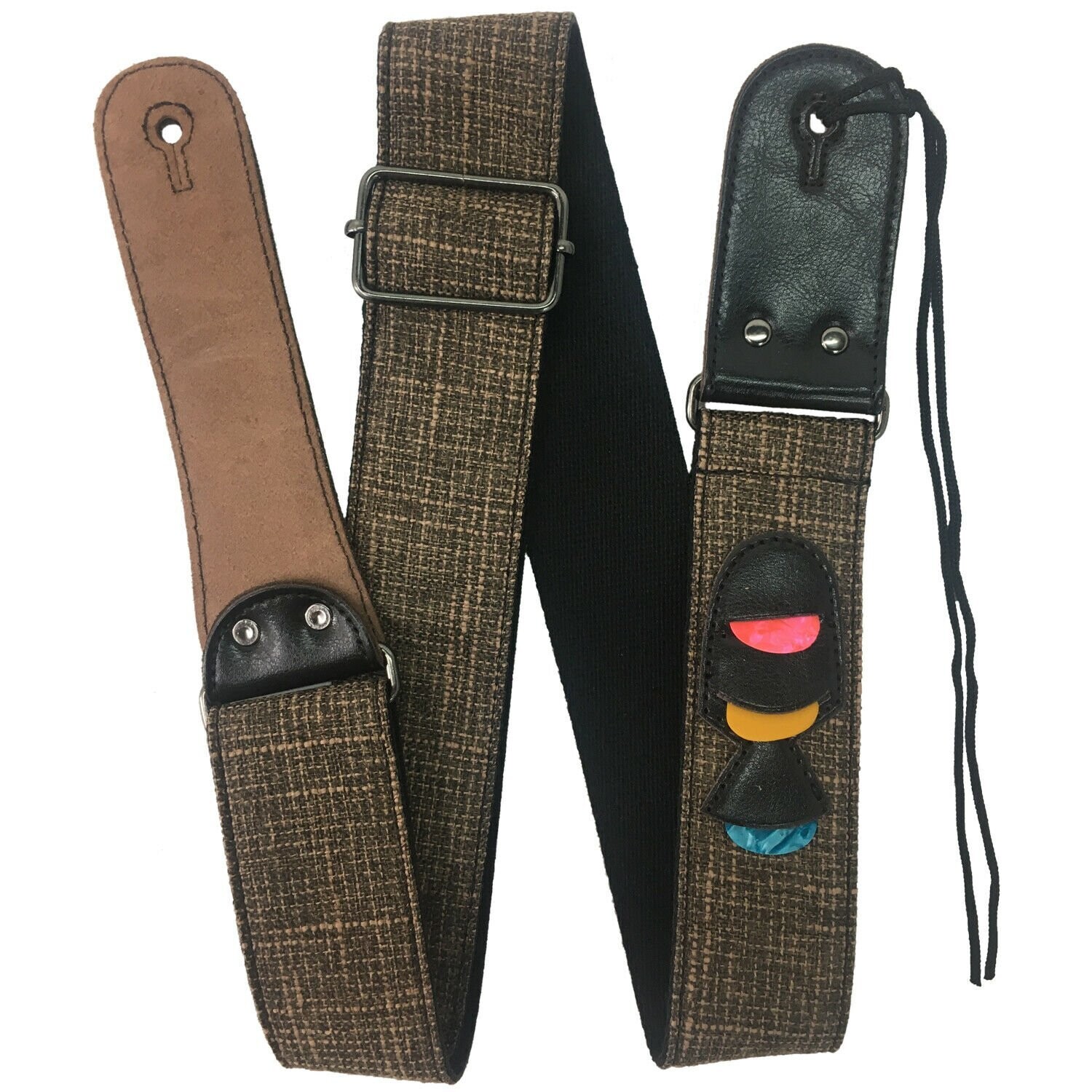 Guitar Strap, RockYou Cotton/Linen Genuine Leather Ends 3 Pics - CAPPUCCINO