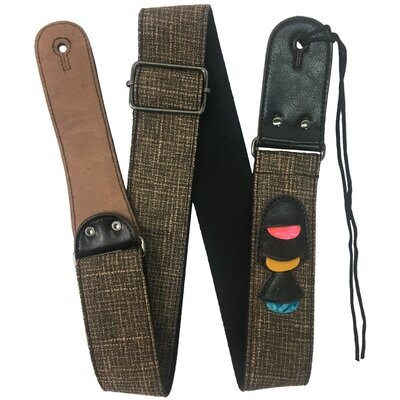 Guitar Strap, RockYou Cotton/Linen Genuine Leather Ends 3 Pics - CAPPUCCINO