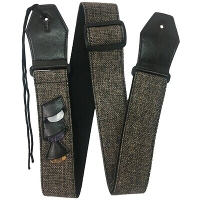 Guitar Strap, RockYou Cotton/Linen Genuine Leather Ends 3 Pics - BROWN