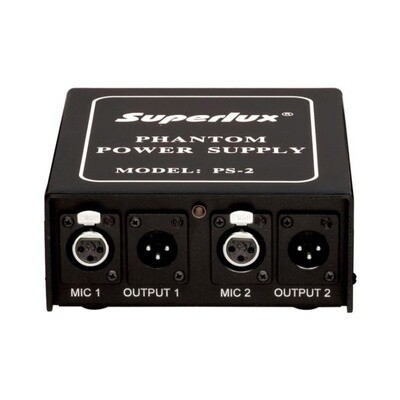 Superlux PS2A Condenser Mic Power Supply, Dual Channel 48V Phantom for Recording