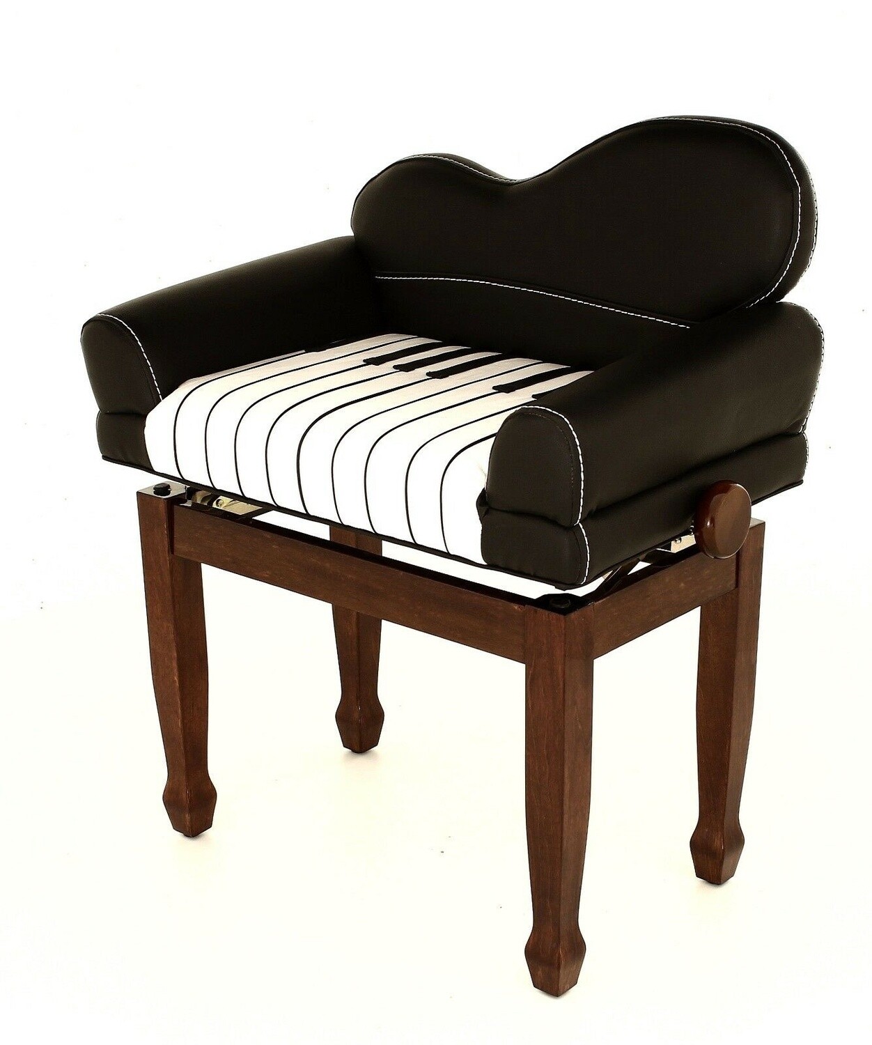 Steinhoven &quot;KEYNOTE&quot; Adjustable Piano Chair with Brown Vinyl Top, Polished Walnut
