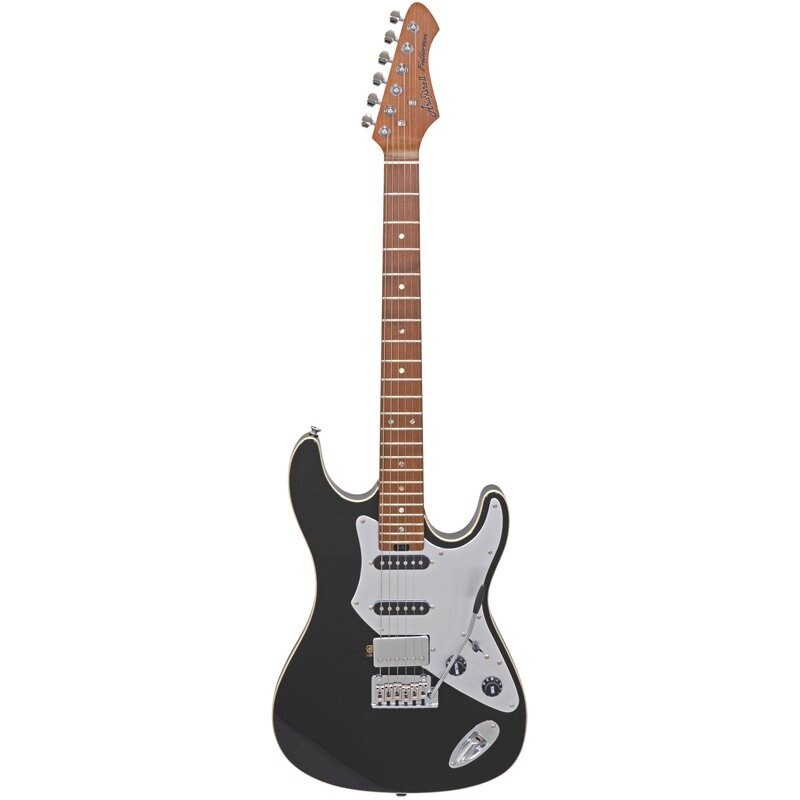 Aria 714 GTR Electric Guitar, Black with Aluminium Pickguard