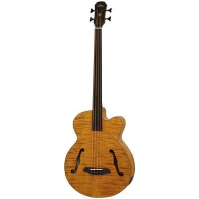 Aria FEB F2FL Electro Acoustic Long Scale Fretless Bass Guitar with Preamp, Stained Brown