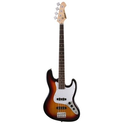 Aria STB J Bass Guitar, 3 Tone Sunburst with White Pickguard