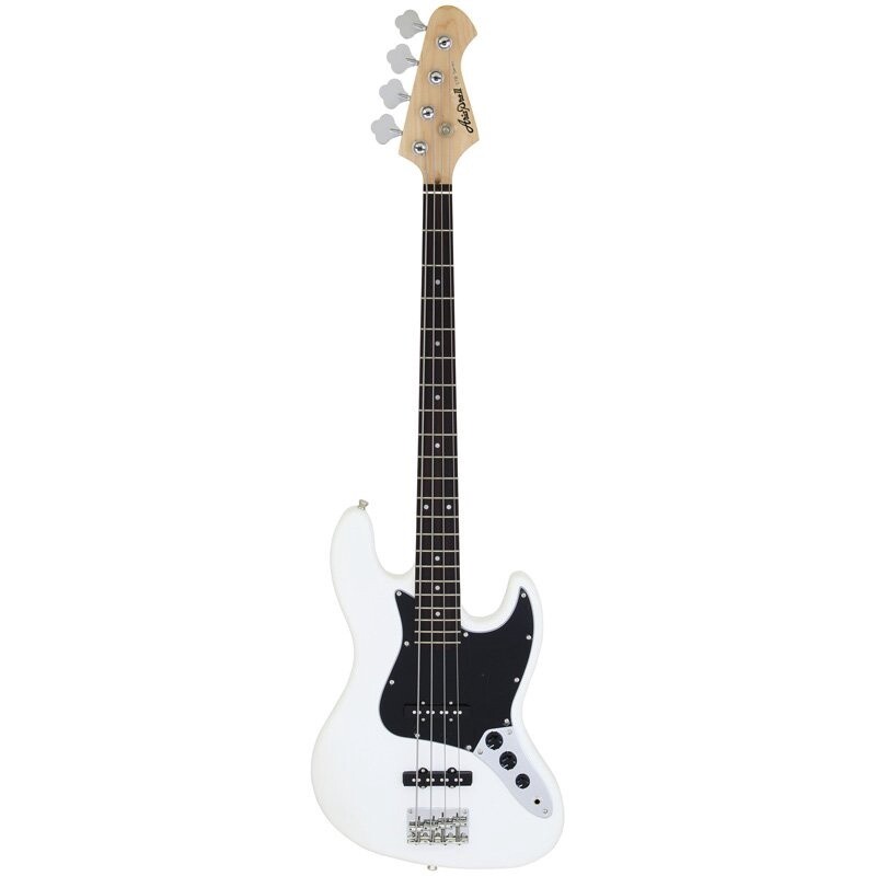 Aria STB J Bass Guitar, White with Black Pickguard