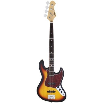 Aria STB J Bass Guitar, 3 Tone Sunburst with Tortoise Shell Pickguard