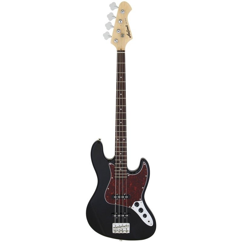 Aria STB J Bass Guitar, Black with Tortoise Shell Pickguard