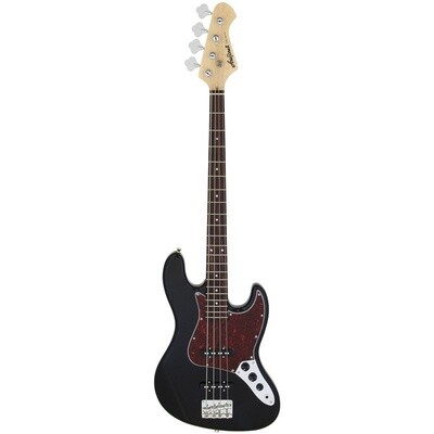 Aria STB J Bass Guitar, Black with Tortoise Shell Pickguard