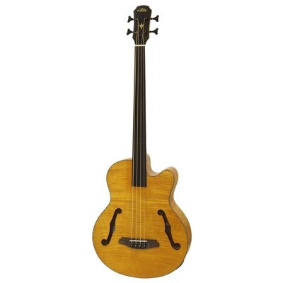 Aria FEB F2MFL Electro Acoustic Medium Scale Fretless Bass Guitar with Preamp, Stained Brown