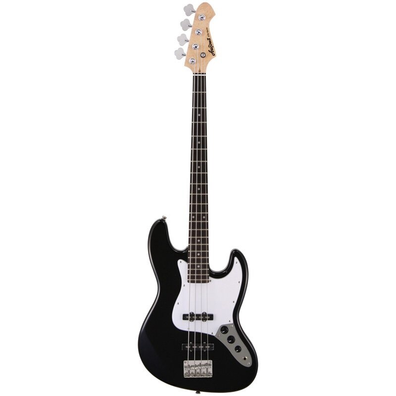 Aria STB J Bass Guitar, Black with White Pickguard
