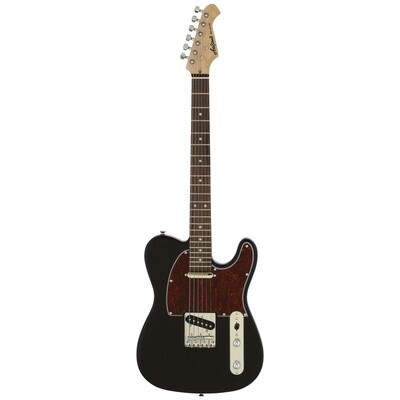 Aria TEG002 Electric Guitar, Black with Red Tortoise Pickguard