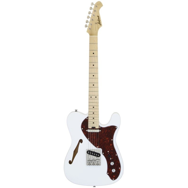 Aria TEG TL Electric Guitar, Hollow Body, White with Tortoise Pickguard