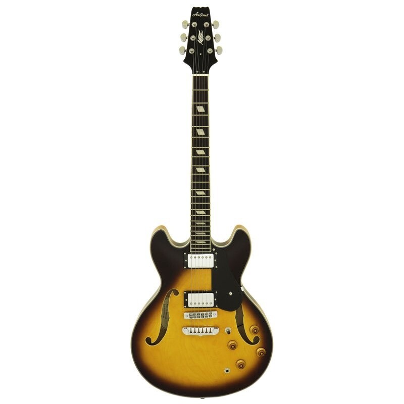 Aria TA Classic Hollow Body Electric Guitar, Brown Burst