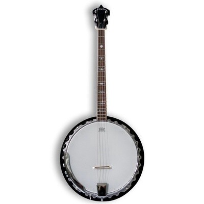 Koda 4 String Banjo, 24 Brackets, 19 Fret, Solid Wood Rim with Twin Brass Coordinator Rods, Clam Tail Piece