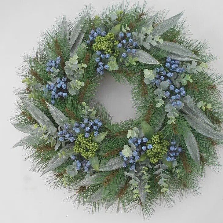 Christmas Pine Eucalyptus Blueberry Wreath 24&quot;