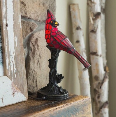 13.5&quot;H  Red Cardinal Stained Glass Tiffany Lamp