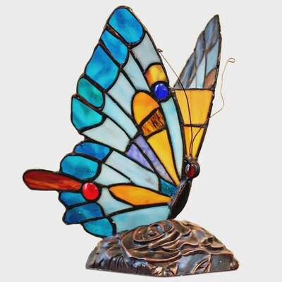 9&quot;H Kiara Blue Butterfly Stained Glass Accent Lamp