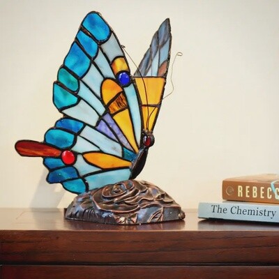 9&quot;H Kiara Blue Butterfly Stained Glass Accent Lamp