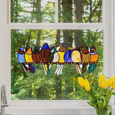 9.5&quot;H Marisol Multicolor Birds Stained Glass Window Panel