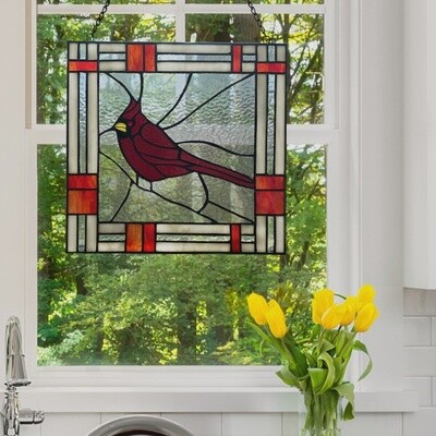 11&quot;H Cardinal Red Stained Glass Window Panel