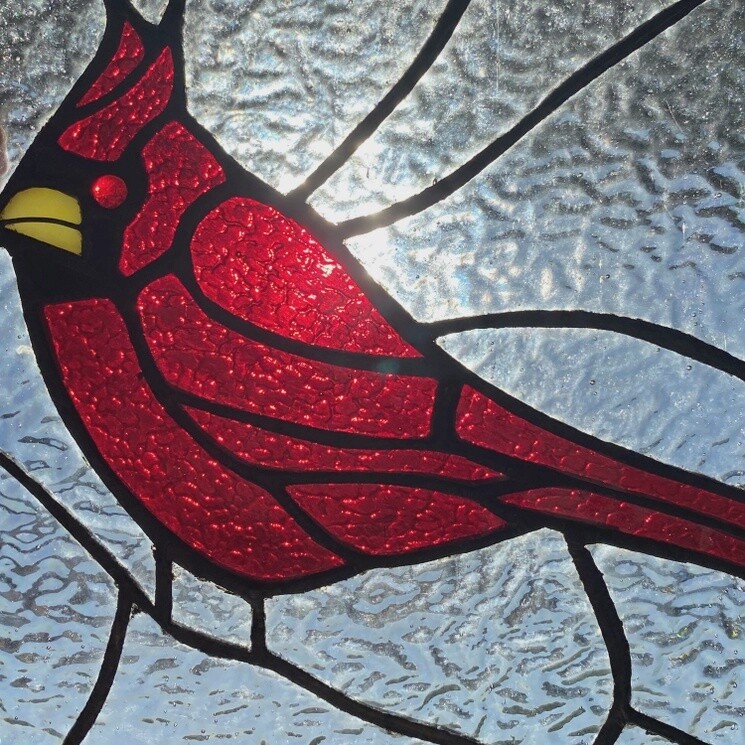 Panneau de Fenêtre en Verre Coloré Rouge Cardinal 28 cm H