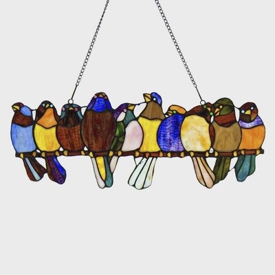 9.5&quot;H Marisol Multicolor Birds Stained Glass Window Panel
