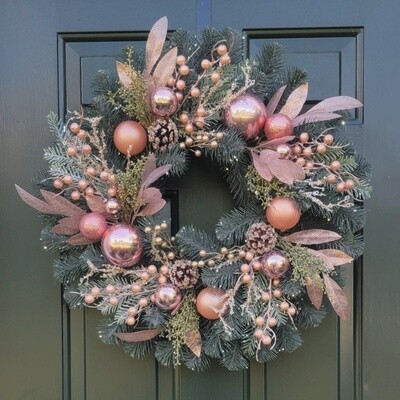 Elegant Australian Pine Christmas Wreath with Ornaments 24&quot;